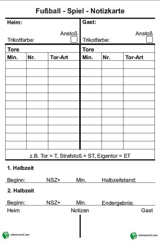 Refereeworld Schiedsrichter Spielnotizkarten DFB 50Stk.